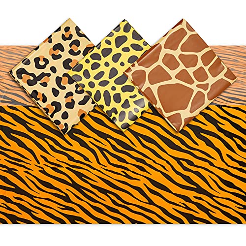 Animal Print Tablecloths for Jungle Safari Birthday Party (54x108 in, 4 Pack)