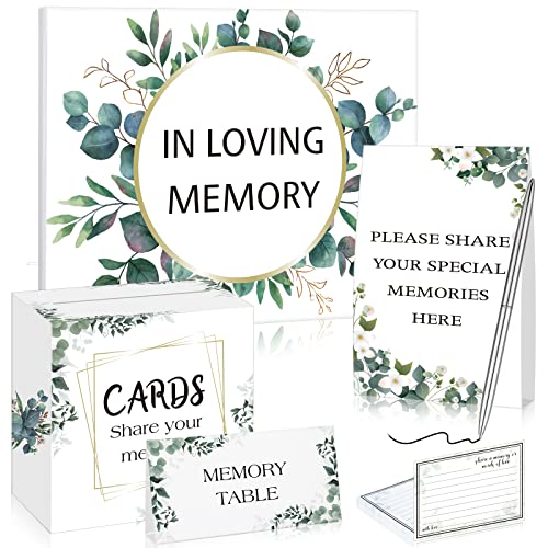 Funeral Guest Book for Memorial Service, Celebration of Life Guest Book Memory Cards Box 50 Pcs Share a Memory Card 2 Pcs Table Display Sign and Pen for Funeral Remembrance Party (Fresh Style)