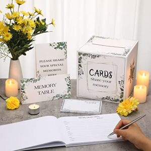 Funeral Guest Book for Memorial Service, Celebration of Life Guest Book Memory Cards Box 50 Pcs Share a Memory Card 2 Pcs Table Display Sign and Pen for Funeral Remembrance Party (Fresh Style)