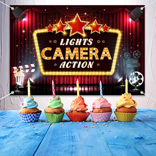 HAMIGAR 6x4ft Lights Camera Action Banner Backdrop - Movie Night Theater Birthday Decorations Party Supplies - Red