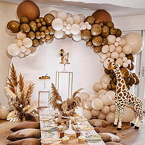 134pcs Brown Coffee Balloons Arch Garland Kit Nude Double-Stuffed Cream Peach Balloon for For Teddy Bear Safari Birthday Party Wedding Baby Bridal Shower Decorations