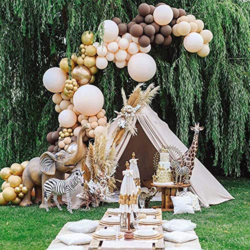 134pcs Brown Coffee Balloons Arch Garland Kit Nude Double-Stuffed Cream Peach Balloon for For Teddy Bear Safari Birthday Party Wedding Baby Bridal Shower Decorations