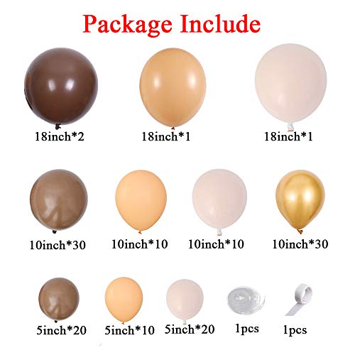 134pcs Brown Coffee Balloons Arch Garland Kit Nude Double-Stuffed Cream Peach Balloon for For Teddy Bear Safari Birthday Party Wedding Baby Bridal Shower Decorations