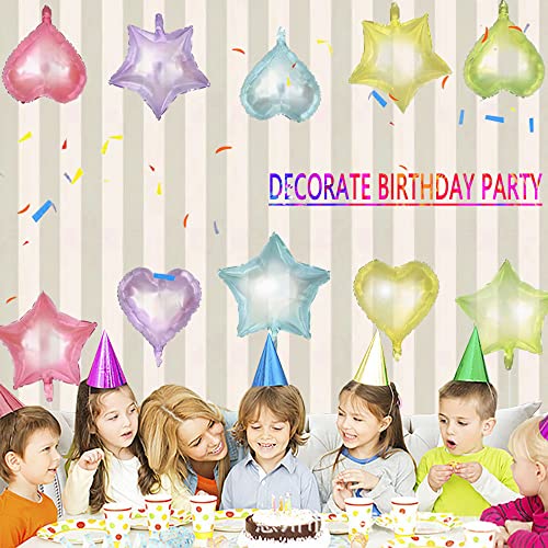 AnnoDeel 20pcs Crystal Pastel Clear Balloon,18inch Colorful Star and Heart Transparent Mylar Balloons for Love Valentines Day Wedding Birthday Baby Shower Party Decoration