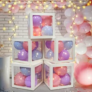 5pcs balloon boxes transparent balloon boxes with 5 led light strings, clear balloon boxes with 48 candy colors balloons for decor shoot prop, weddings engagement parties bridal shower birthday decor