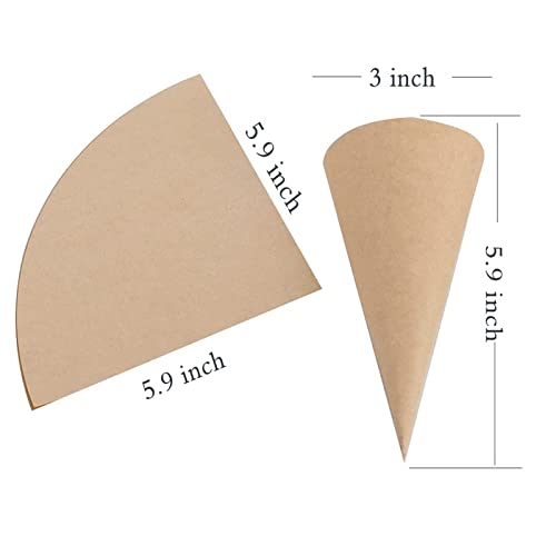 100 Pcs Kraft Paper Confetti Cones - Wedding Confetti Toss Cones Fill Rose Petals Lavender Or Candy Wraps (Sector)