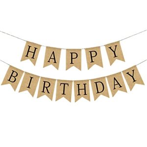 burlap happy birthday banner, assembled birthday party decorations for men women
