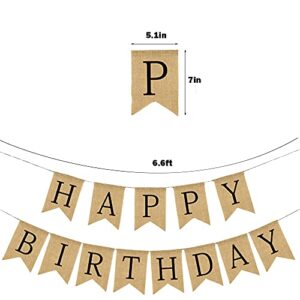 Burlap Happy Birthday Banner, Assembled Birthday Party Decorations for Men Women