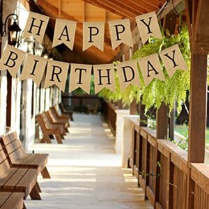 Burlap Happy Birthday Banner, Assembled Birthday Party Decorations for Men Women