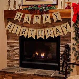 Burlap Happy Birthday Banner, Assembled Birthday Party Decorations for Men Women