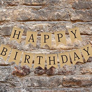 Burlap Happy Birthday Banner, Assembled Birthday Party Decorations for Men Women