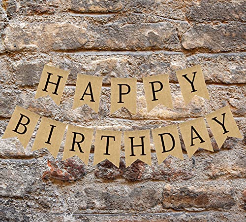 Burlap Happy Birthday Banner, Assembled Birthday Party Decorations for Men Women