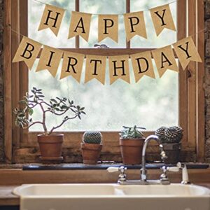 Burlap Happy Birthday Banner, Assembled Birthday Party Decorations for Men Women