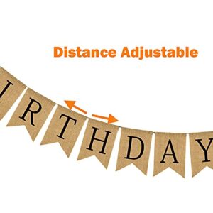 Burlap Happy Birthday Banner, Assembled Birthday Party Decorations for Men Women