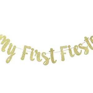 My First Fiesta Banner Sign Garland for Mexican Fiesta Themed Baby Shower First Birthday Party Decorations Photo Props Backdrop (Gold Glitter)