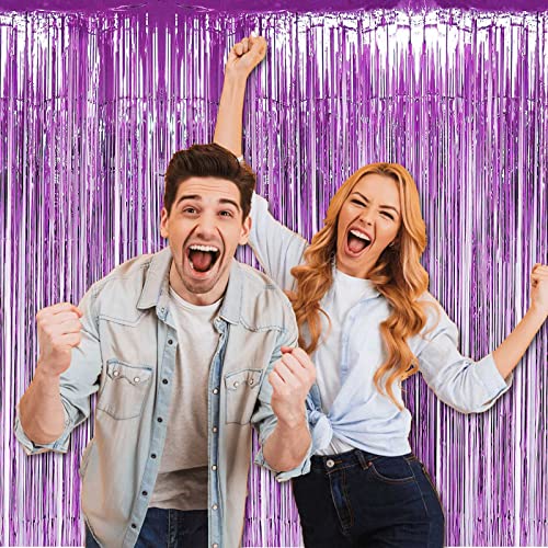 HalloweenDecorate 4 Pack Light Purple Foil Fringe Curtain Backdrop, 3.28Ft x 8.2Ft Metallic Tinsel Foil Fringe Streamers Curtains for Party,