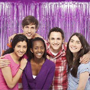 HalloweenDecorate 4 Pack Light Purple Foil Fringe Curtain Backdrop, 3.28Ft x 8.2Ft Metallic Tinsel Foil Fringe Streamers Curtains for Party,