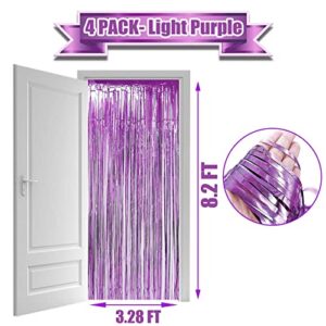 HalloweenDecorate 4 Pack Light Purple Foil Fringe Curtain Backdrop, 3.28Ft x 8.2Ft Metallic Tinsel Foil Fringe Streamers Curtains for Party,