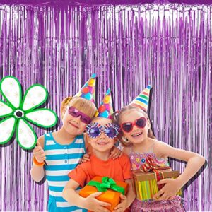 HalloweenDecorate 4 Pack Light Purple Foil Fringe Curtain Backdrop, 3.28Ft x 8.2Ft Metallic Tinsel Foil Fringe Streamers Curtains for Party,