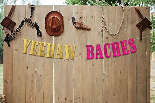 Yeehaw Baches Bachelorette Party Glitter Banner – Western Cowgirl Bachelorette Party Decorations, Favors and Supplies – Nashville – Austin – Dallas – Charleston – Savannah