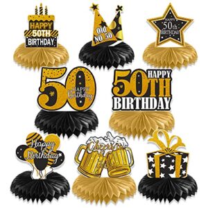 50th birthday decorations honeycomb centerpieces for men women, 8pcs black gold happy 50 birthday honeycomb table party supplies, fifty birthday cheers to 50 years 50th birthday decor, vicycaty