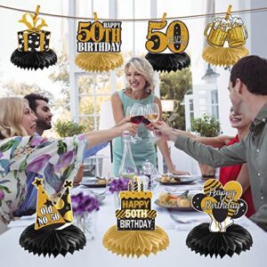 50th Birthday Decorations Honeycomb Centerpieces for Men Women, 8Pcs Black Gold Happy 50 Birthday Honeycomb Table Party Supplies, Fifty Birthday Cheers to 50 Years 50th Birthday Decor, Vicycaty