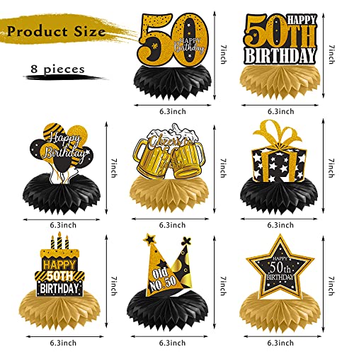 50th Birthday Decorations Honeycomb Centerpieces for Men Women, 8Pcs Black Gold Happy 50 Birthday Honeycomb Table Party Supplies, Fifty Birthday Cheers to 50 Years 50th Birthday Decor, Vicycaty
