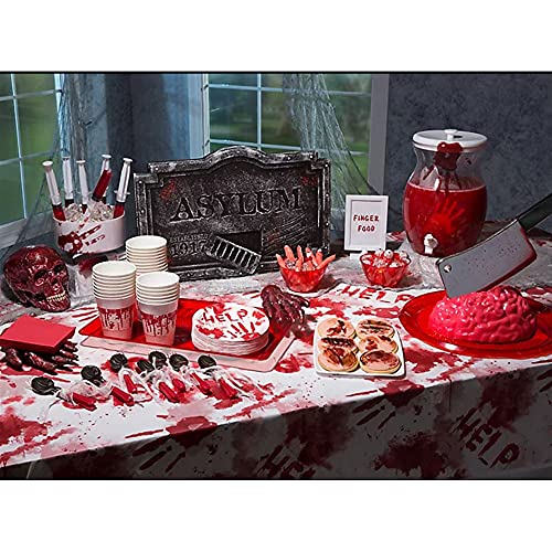 Halloween Bloody Tableware Set Party Decoration Supplies - Zombie Bloody Decorations Handprints Paper Cake Plates Napkins Plastic Tablecovers