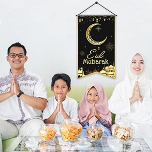 Eid Mubarak Hanging Door Sign EID Decorative Hanging Sign Muslim Party Decorations Black Gold Moon Lantern Banner for Ramadan Kareem Eid Mubarak Sign Home Decor Happy EID Muslim Party Supplies Favor