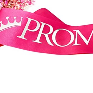 Prom King and Prom Queen Sash, Hot Pink and Black Sashes with Silver Foil Letter Graduation School Accessories Bachelorette Wedding Bridal Shower Party Favors Decoration