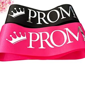 Prom King and Prom Queen Sash, Hot Pink and Black Sashes with Silver Foil Letter Graduation School Accessories Bachelorette Wedding Bridal Shower Party Favors Decoration