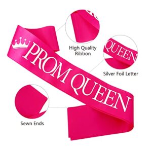 Prom King and Prom Queen Sash, Hot Pink and Black Sashes with Silver Foil Letter Graduation School Accessories Bachelorette Wedding Bridal Shower Party Favors Decoration