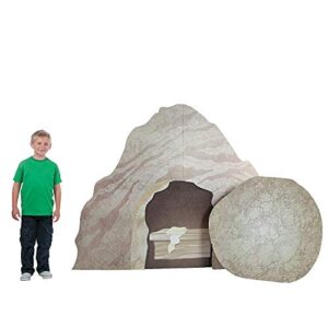 Fun Express Easter Tomb with Rock Roll Away Cardboard Stand Up - Religious Resurrection Props - Great for Sunday School Decor