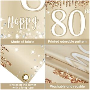 Happy 80th Birthday Banner Backdrop Decorations for Women, Gold White 80 Birthday Sign Party Supplies, Eighty Year Old Birthday Photo Booth Background Poster Decor(72.8 x 43.3 Inch)