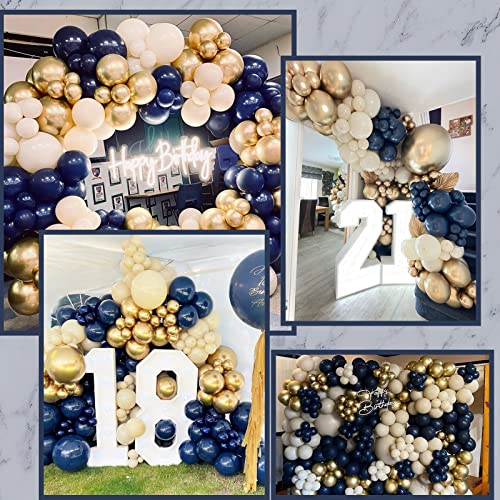 Navy Blue Balloon Garland Arch Kit,147Pcs Royal Blue Balloons Night Dark Blue Sand Chrome Gold Balloons Night Blue for Birthday Party Graduation Baby Shower Anniversary Celebration Party Decorations