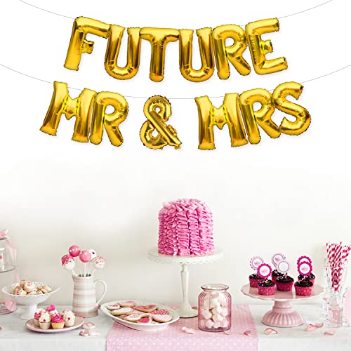 PartyForever Gold FUTURE MR & MRS Balloon Banner Bride and Groom Party Decorations for Bridal Shower and Engagement Party