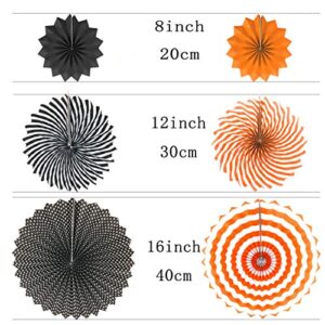 Black Orange Party Hanging Paper Fans Decorations - Halloween Party Swirls Hangings Decorations 1st Birthday Baby Shower Wedding Party Photo Booth Props Backdrops Decorations, 20pc