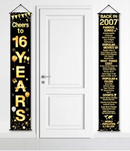 2 pieces 16th birthday party decorations cheers to years banner party decorations welcome porch sign for years birthday supplies (16th-2007)