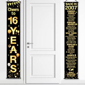 2 Pieces 16th Birthday Party Decorations Cheers to Years Banner Party Decorations Welcome Porch Sign for Years Birthday Supplies (16th-2007)