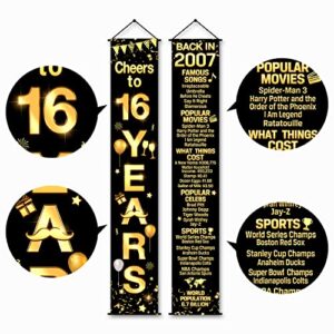 2 Pieces 16th Birthday Party Decorations Cheers to Years Banner Party Decorations Welcome Porch Sign for Years Birthday Supplies (16th-2007)