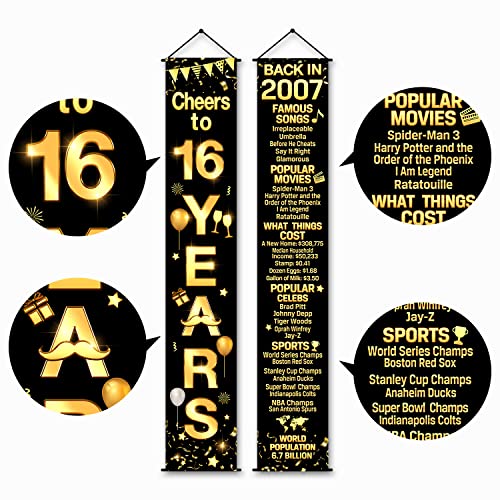 2 Pieces 16th Birthday Party Decorations Cheers to Years Banner Party Decorations Welcome Porch Sign for Years Birthday Supplies (16th-2007)