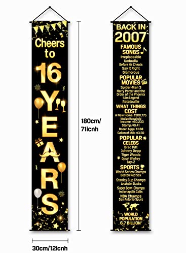 2 Pieces 16th Birthday Party Decorations Cheers to Years Banner Party Decorations Welcome Porch Sign for Years Birthday Supplies (16th-2007)