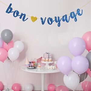 INNNORU Bon Voyage Banner, Moving Away, Going Away, Graduation, Retirement, Travel Theme Party Decorations, Navy Blue Glitter