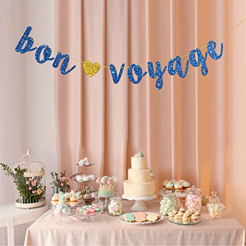 INNNORU Bon Voyage Banner, Moving Away, Going Away, Graduation, Retirement, Travel Theme Party Decorations, Navy Blue Glitter