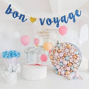 INNNORU Bon Voyage Banner, Moving Away, Going Away, Graduation, Retirement, Travel Theme Party Decorations, Navy Blue Glitter