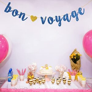 INNNORU Bon Voyage Banner, Moving Away, Going Away, Graduation, Retirement, Travel Theme Party Decorations, Navy Blue Glitter