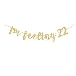 I'm Feeling 22 Gold Gliter Paper Banner, Fun 22nd Birthday Sign Backdrops Decorations