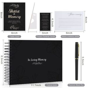 Fablus Funeral Guest Book Celebration of Life, Guest Book for Memorial Service, 40 Pcs Prayer Cards and Share a Memory Cards, Silver Signature Pen and Table Card with Stand