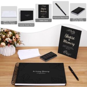 Fablus Funeral Guest Book Celebration of Life, Guest Book for Memorial Service, 40 Pcs Prayer Cards and Share a Memory Cards, Silver Signature Pen and Table Card with Stand