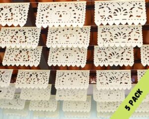 cream papel picado banners, mexican tissue papel picado, neutral weddings/fiesta party decorations, off white mexican cut out garland made from tissue paper, pre-assembled on string for easy hanging ws001